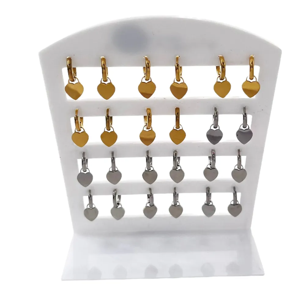 Cerchio con Strass con Cuore-12 Paia Orecchini in Acciaio - OPA-450-546