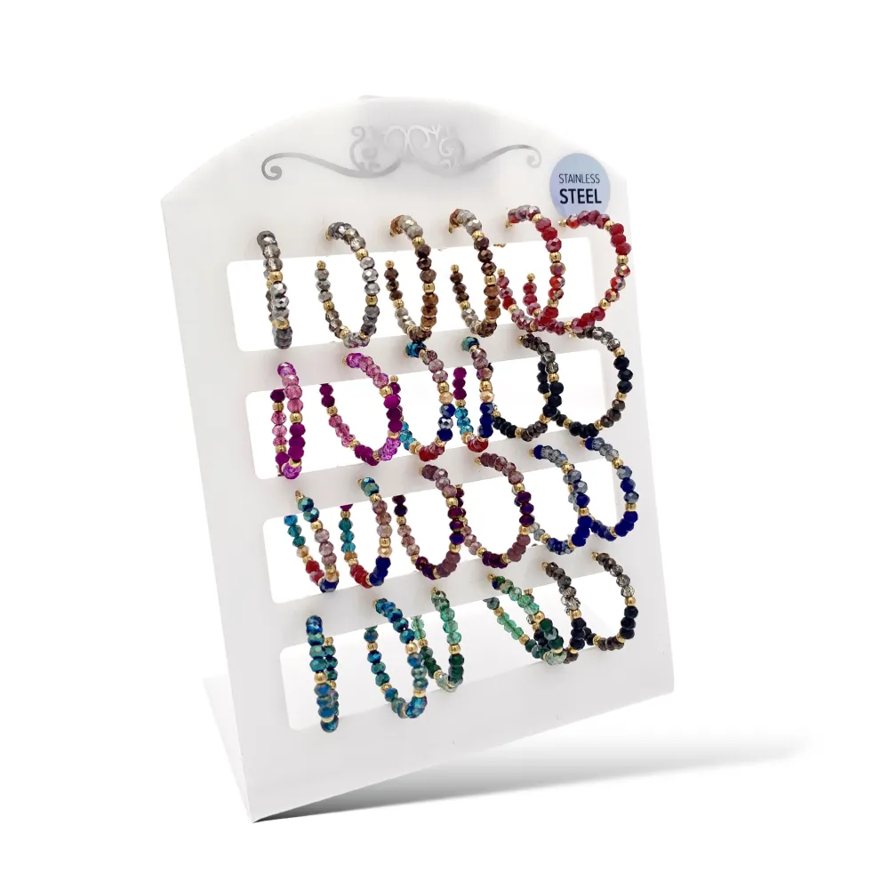 Cerchio con Cristalli-12Paia Orecchini in Acciaio - OPA-732-136 A