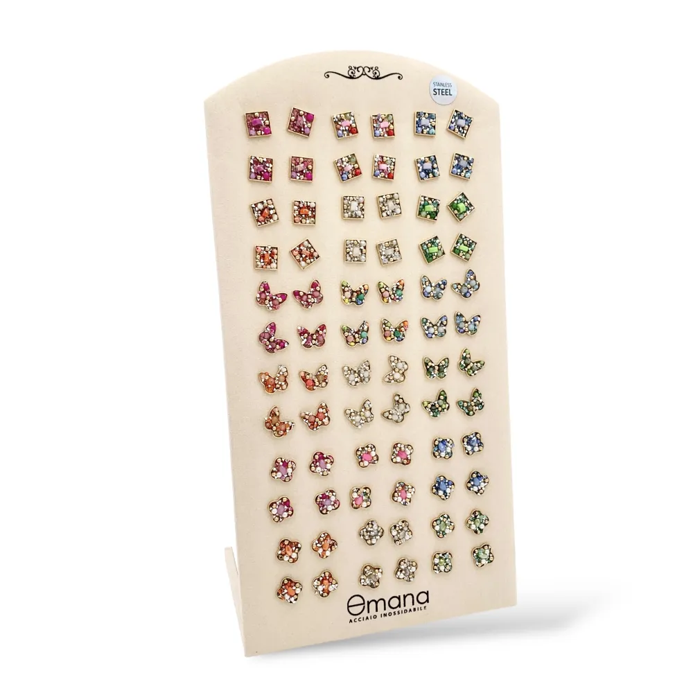 Quadrato Farfalla Quadrifoglio-36 Paia Orecchini a Lobo in Acciaio - OPA-732-204