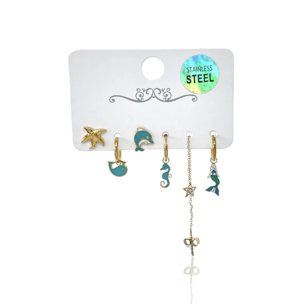 Delfino Mare-Set 6pz Orecchini in Acciaio - OPA-736-14