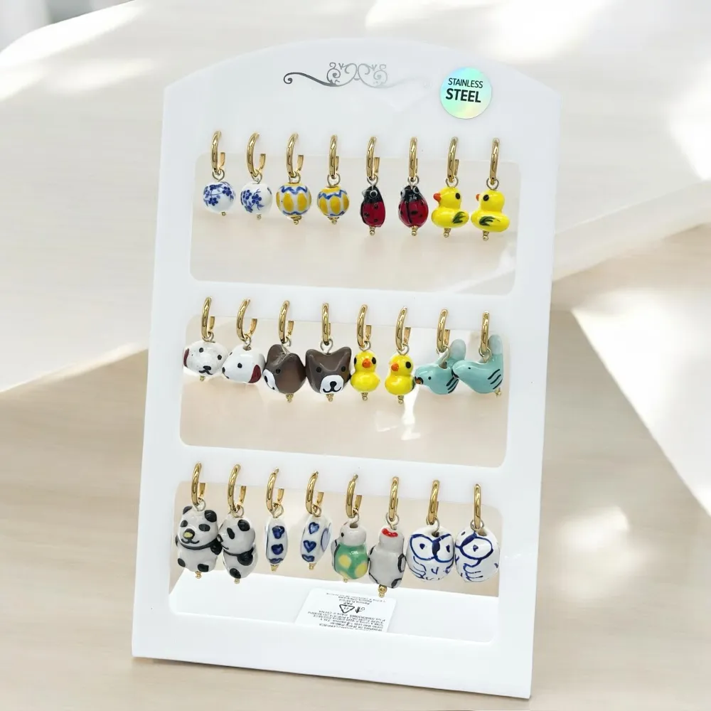 Ciondoli Mix Ceramica -12Paia Orecchini in Acciaio - OPA-762-53