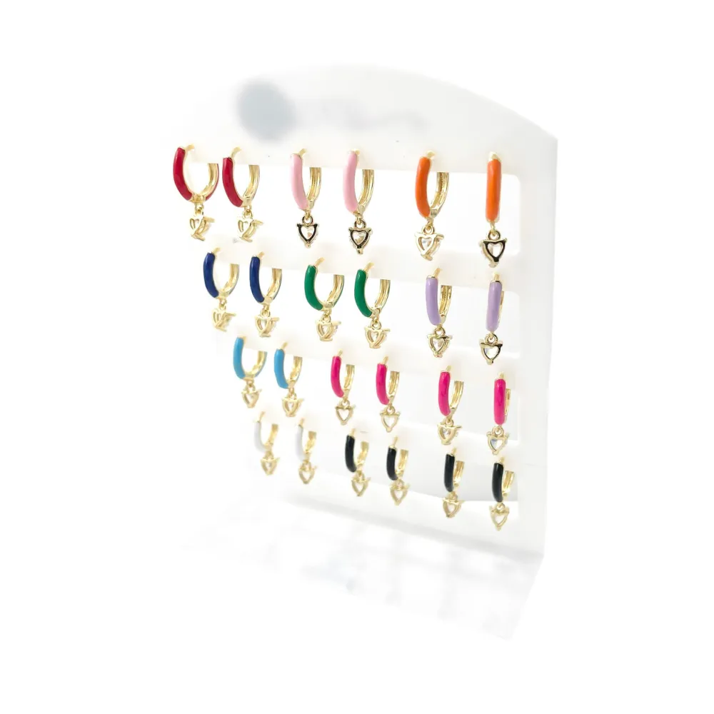 Cuore Smaltato Pendente-12 Paia Orecchini con Zirconia - OPM-426-80