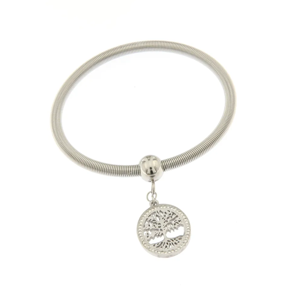 Albero della Vita 1516 - Bracciale a Molla in Acciaio_Argento_1