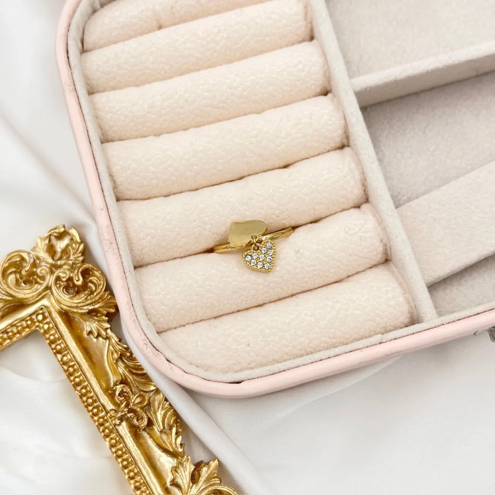 Doppio Cuore Pendente-Anello in Acciaio - AAR-103-AA2449R