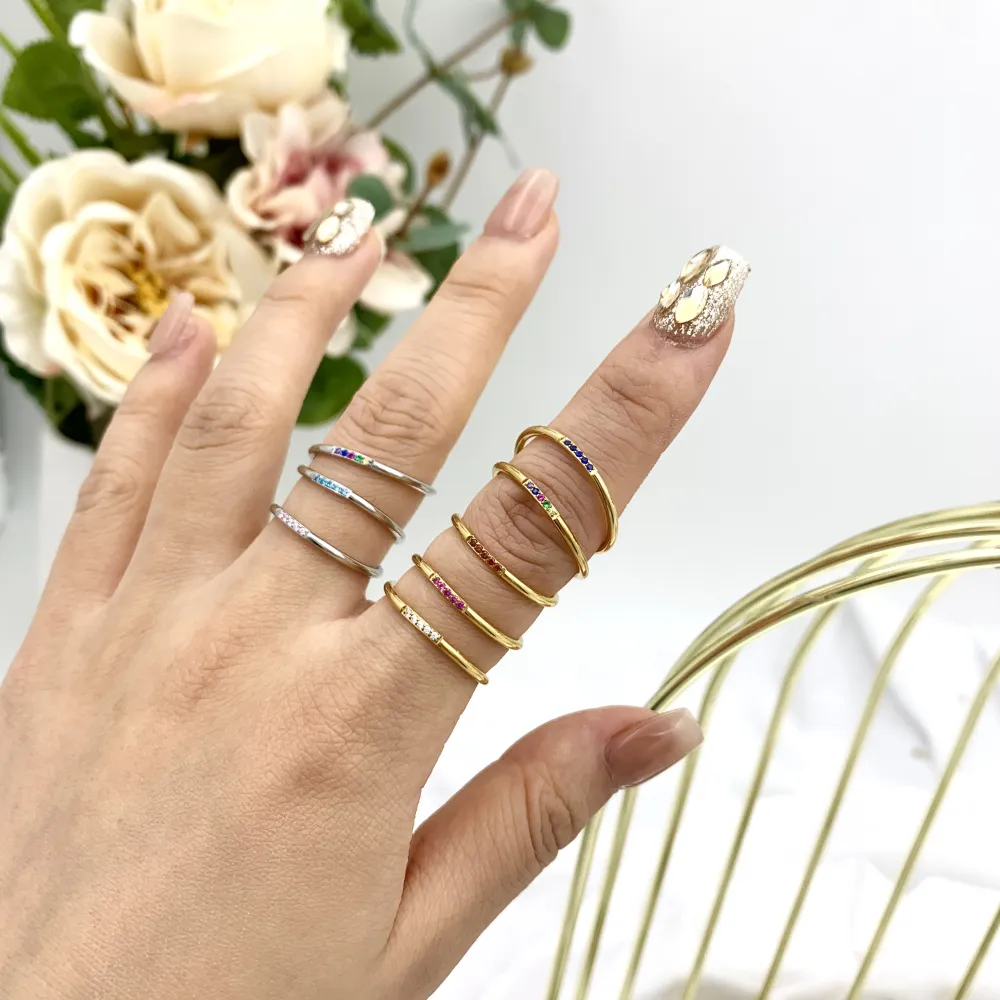 Cinque Punti Luci Zirconia-60Pz Anelli Regolabili in Acciaio - AAR-103-AA2489R