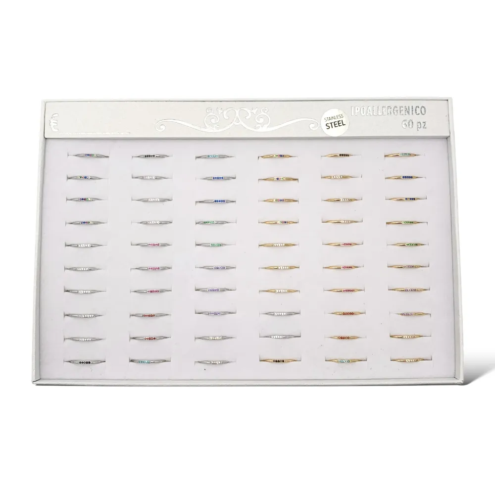 Cinque Punti Luci Zirconia-60Pz Anelli Regolabili in Acciaio - AAR-103-AA2489R