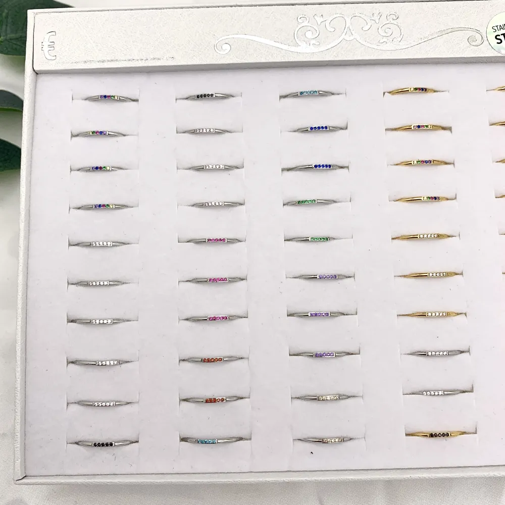 Cinque Punti Luci Zirconia-60Pz Anelli Regolabili in Acciaio - AAR-103-AA2489R