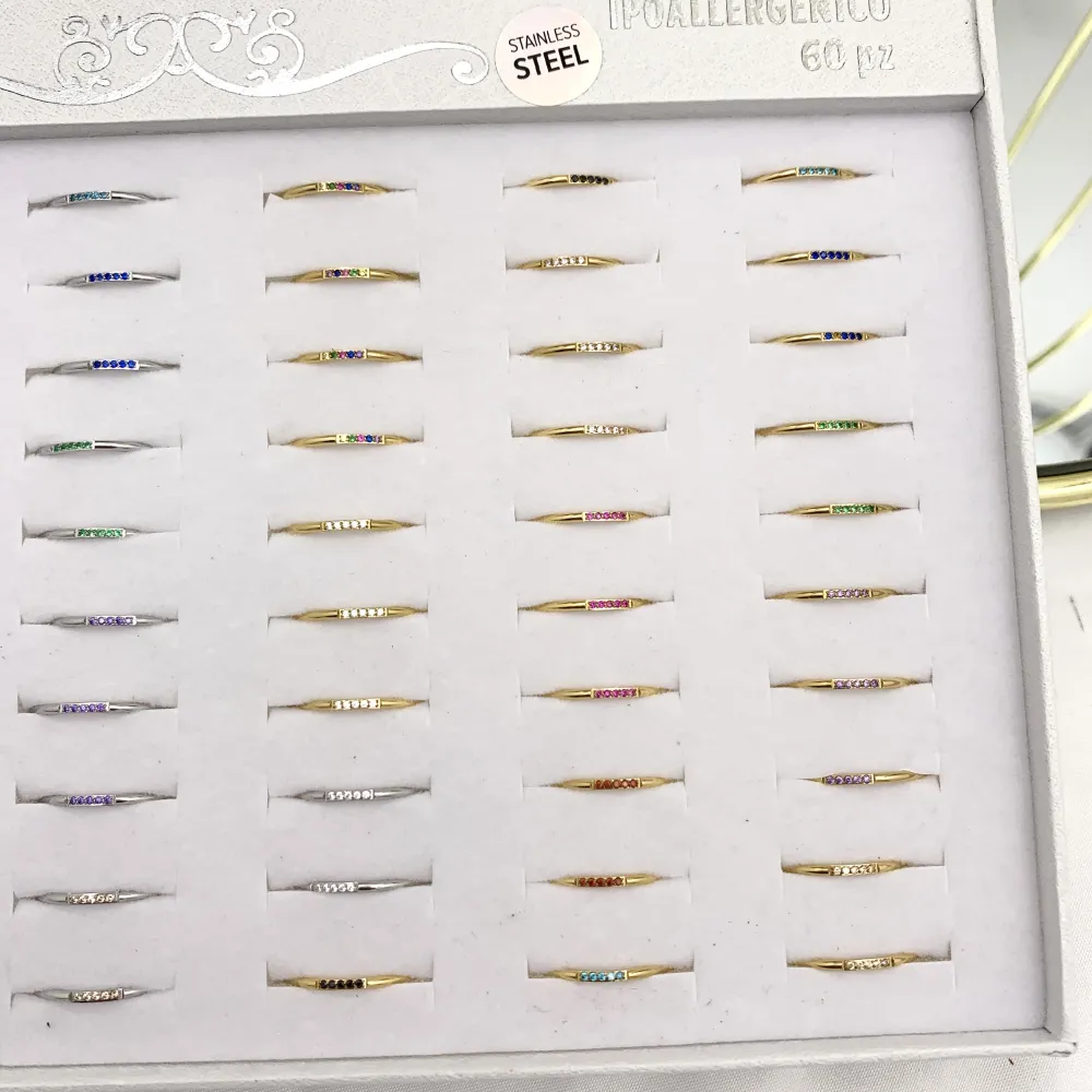 Cinque Punti Luci Zirconia-60Pz Anelli Regolabili in Acciaio - AAR-103-AA2489R