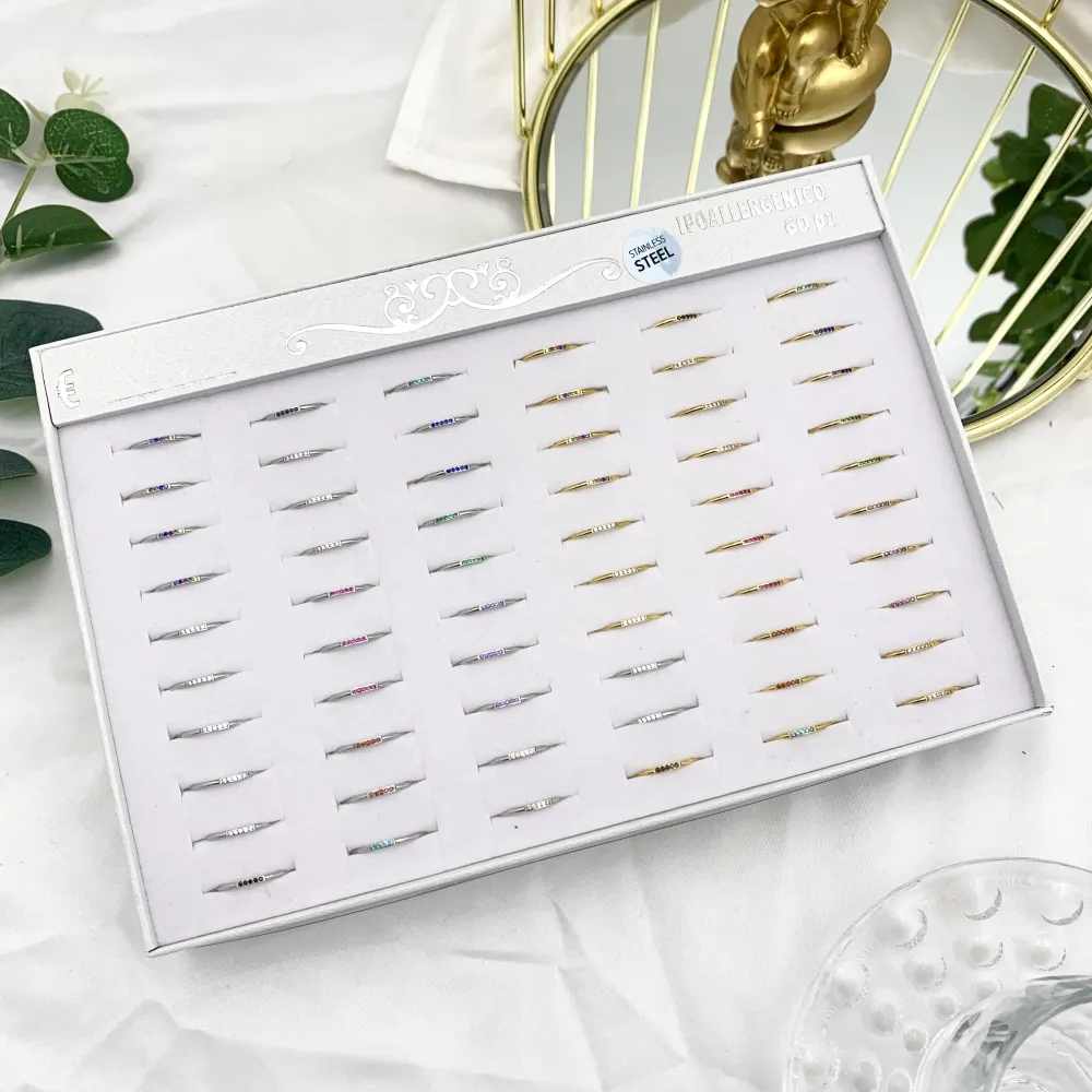 Cinque Punti Luci Zirconia-60Pz Anelli Regolabili in Acciaio - AAR-103-AA2489R