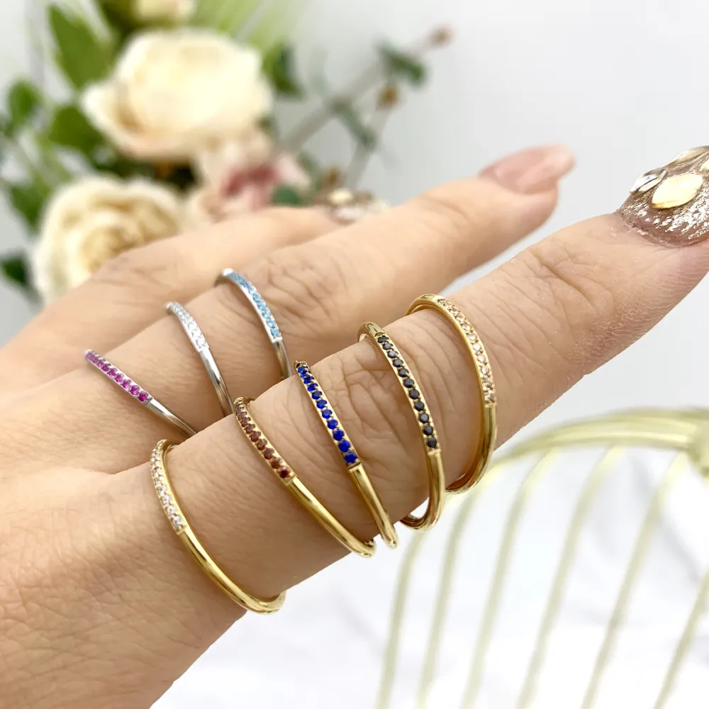 Mezza Fila Zirconia-36Pz Anelli Regolabili in Acciaio - AAR-103-AA2490