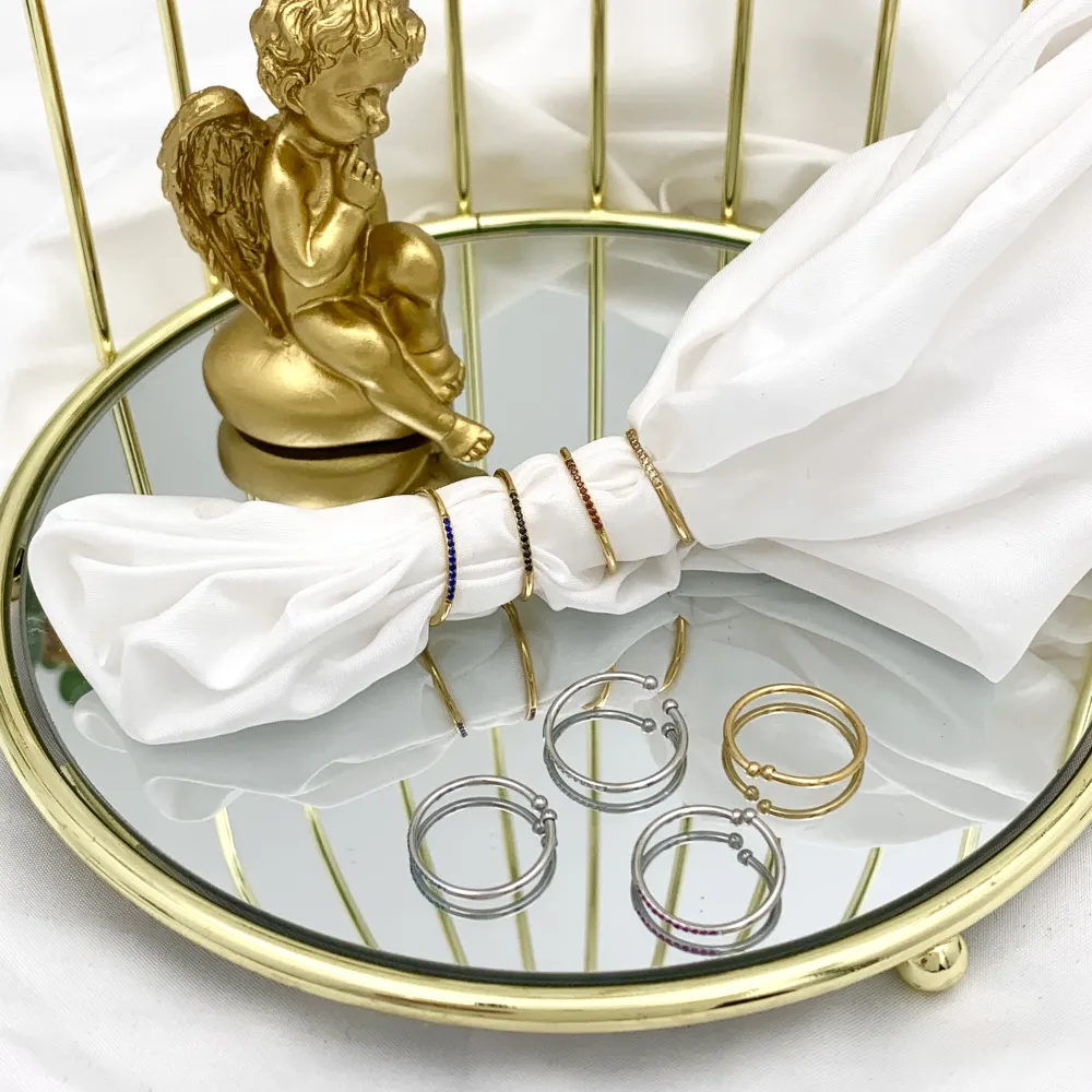 Mezza Fila Zirconia-36Pz Anelli Regolabili in Acciaio - AAR-103-AA2490