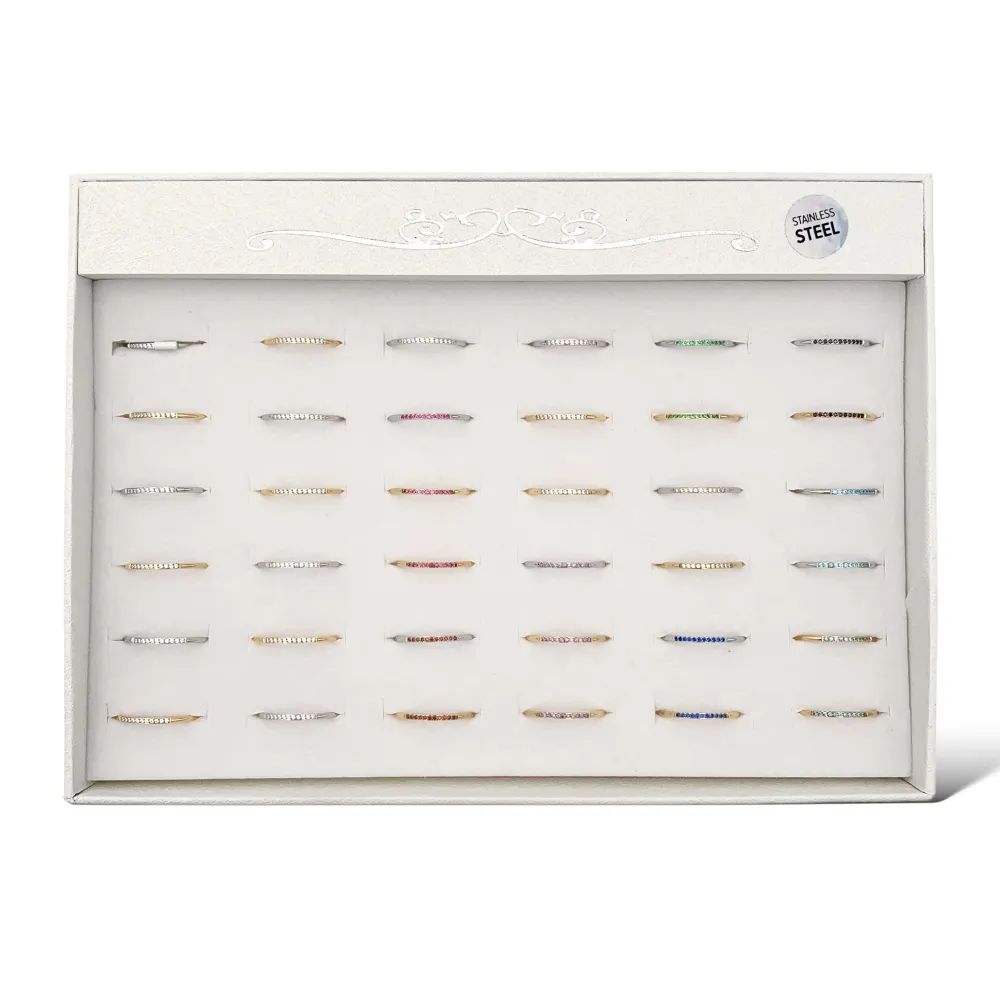 Mezza Fila Zirconia-36Pz Anelli Regolabili in Acciaio - AAR-103-AA2490