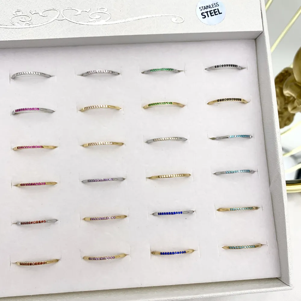 Mezza Fila Zirconia-36Pz Anelli Regolabili in Acciaio - AAR-103-AA2490