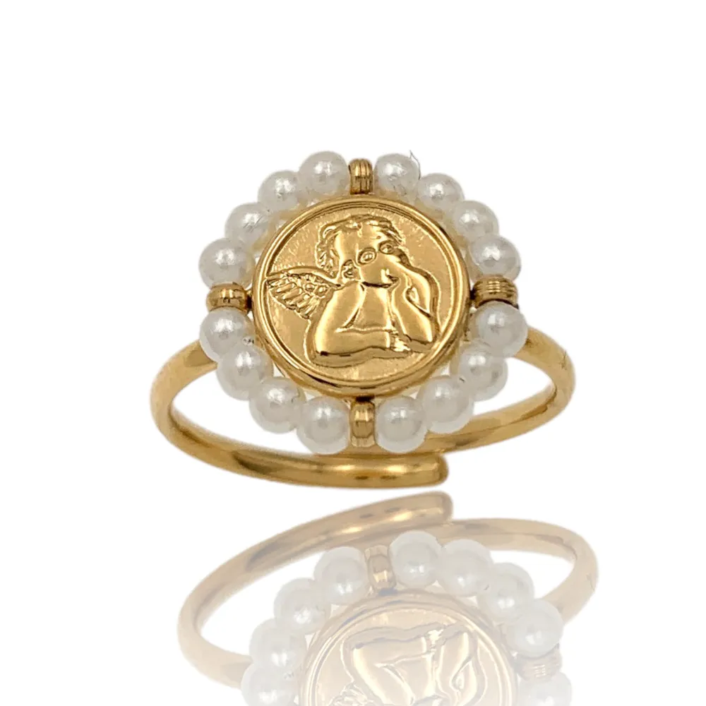 Angelo con Cristalli-36pz Anelli Regolabili in Acciaio - AAR-103-AA2711R