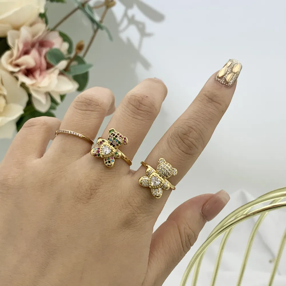 Orsetto Grande con Zirconia-12pz Anelli Regolabili in Acciaio - AAR-103-AA2719R 15mm