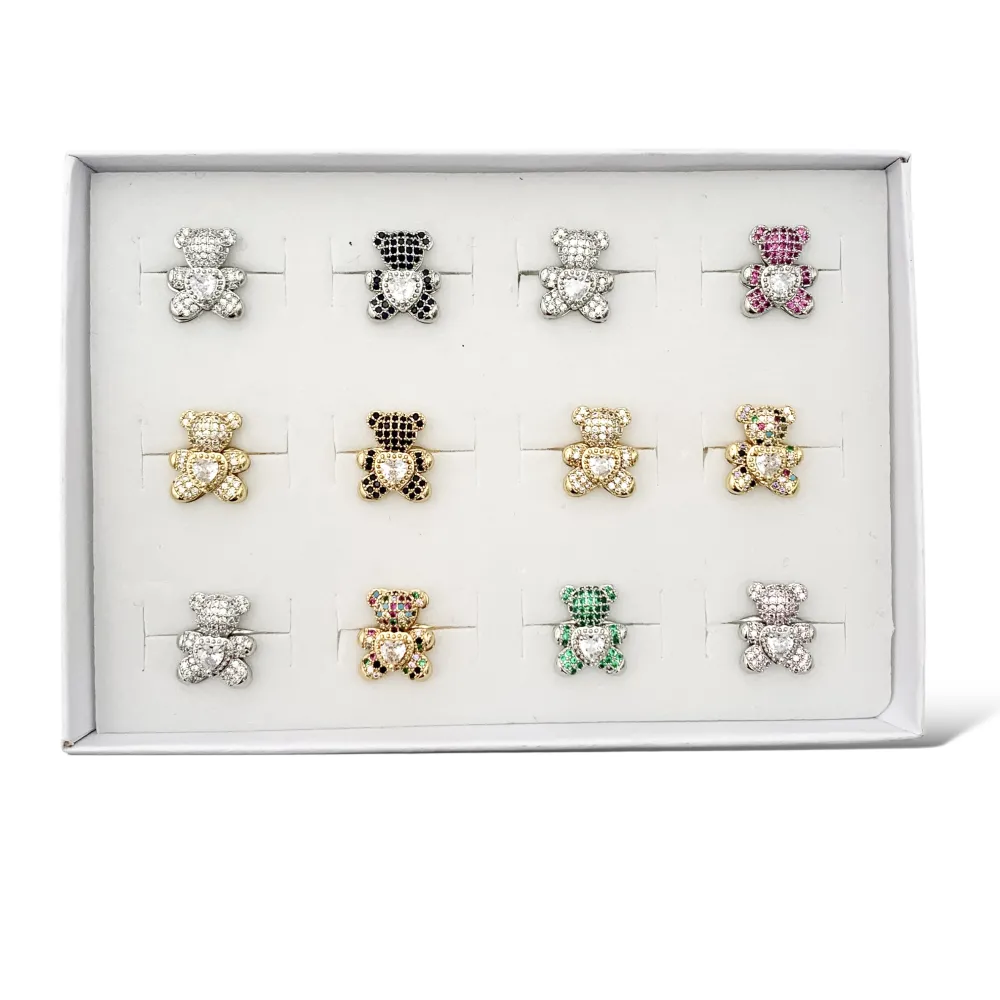 Orsetto Grande con Zirconia-12pz Anelli Regolabili in Acciaio - AAR-103-AA2719R 15mm