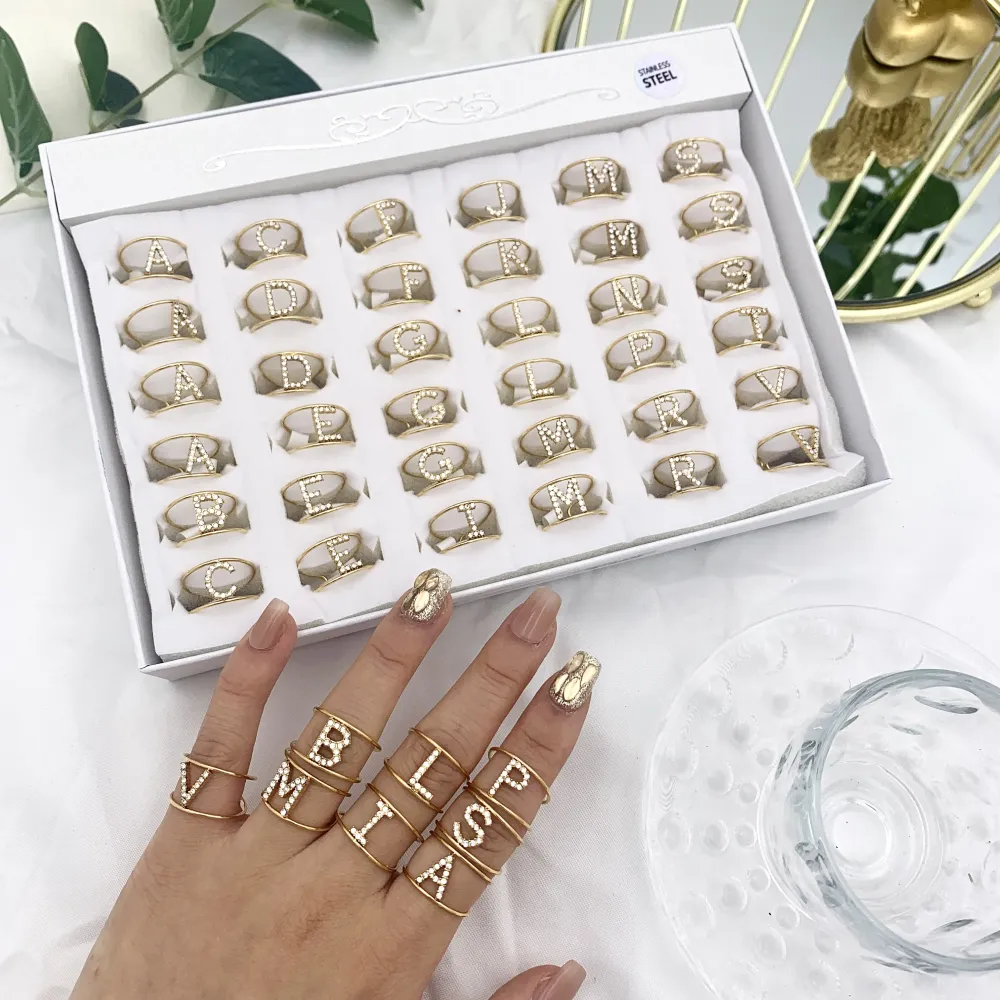 Iniziale con Zirconia-36pz Anelli Regolabili in Acciaio - AAR-103-AA2982R