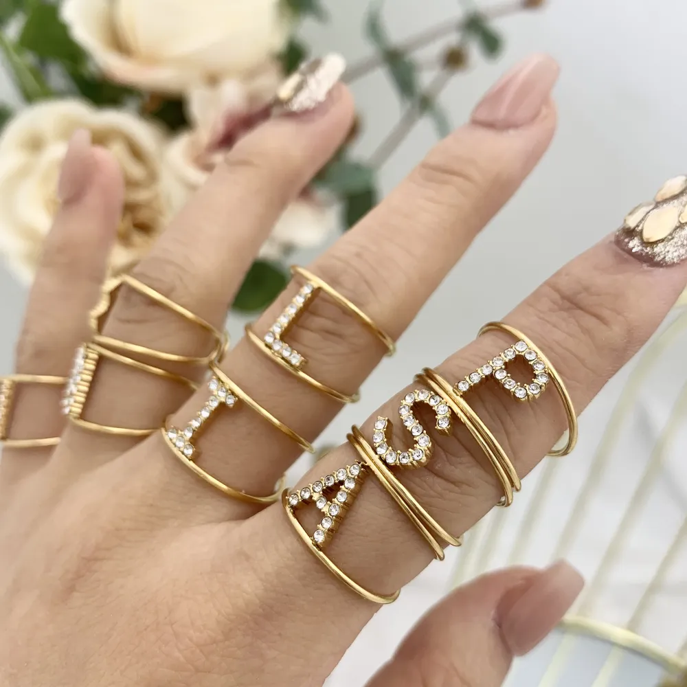 Iniziale con Zirconia-36pz Anelli Regolabili in Acciaio - AAR-103-AA2982R