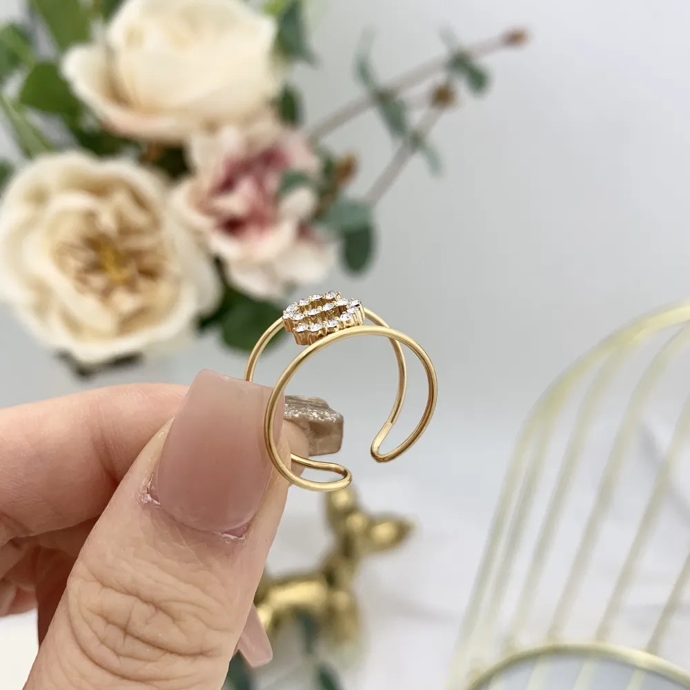 Iniziale con Zirconia-36pz Anelli Regolabili in Acciaio - AAR-103-AA2982R