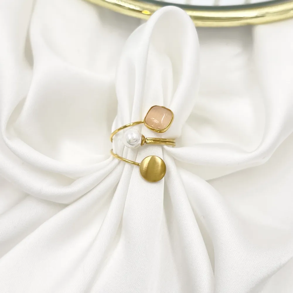 Pietra Perla-24pz Anelli Regolabili in Acciaio - AAR-103-AA5159R