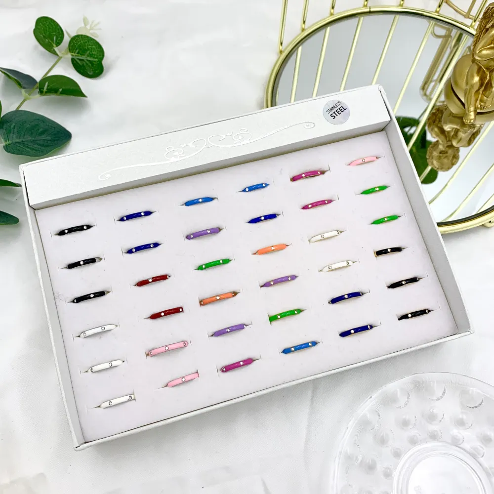 Smaltato con Punti Luci-36Pz Anelli Regolabili in Acciaio - AAR-103-AA583R