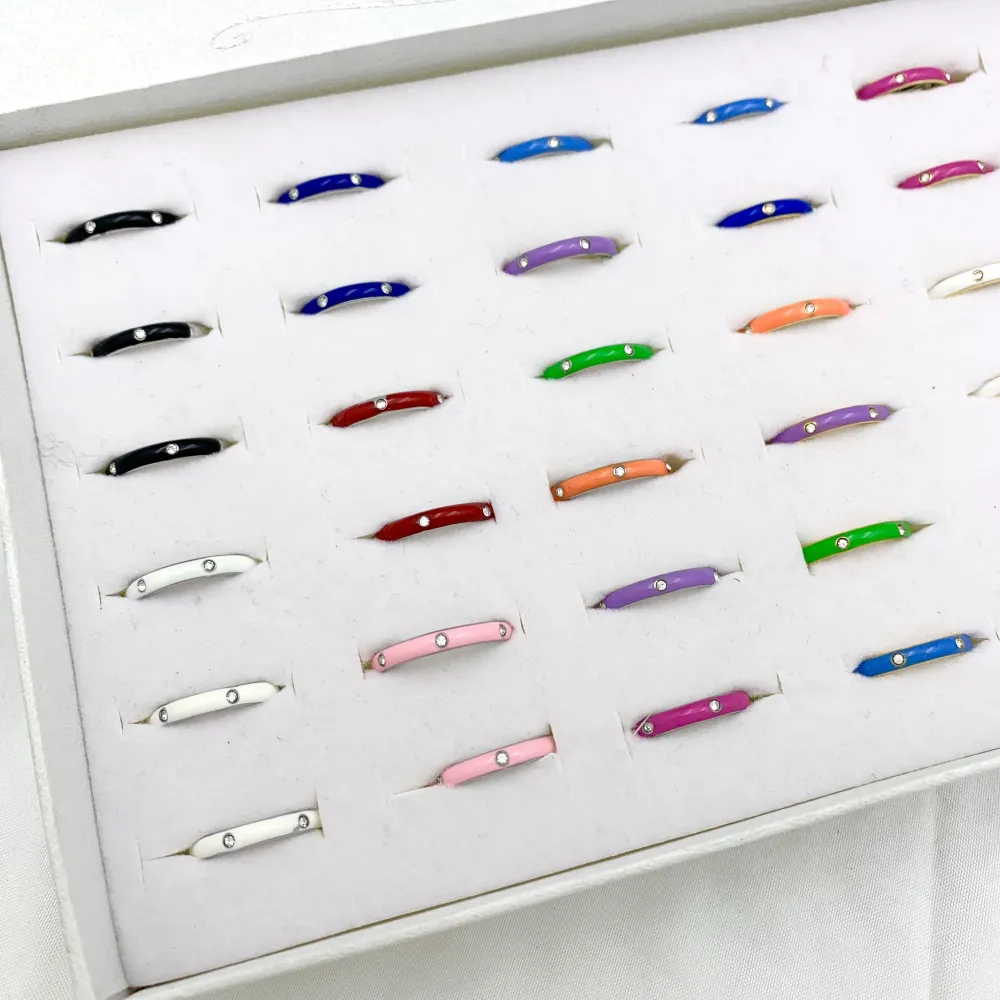 Smaltato con Punti Luci-36Pz Anelli Regolabili in Acciaio - AAR-103-AA583R