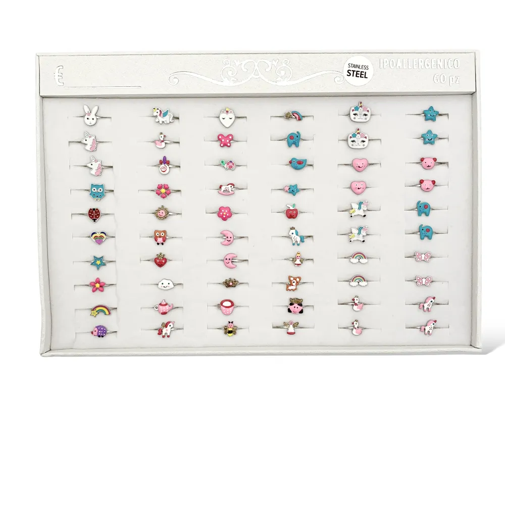 Mix Fantasia Smaltata-60pz Anelli da Bambina in Acciaio Regolab - AAR-103-AA896