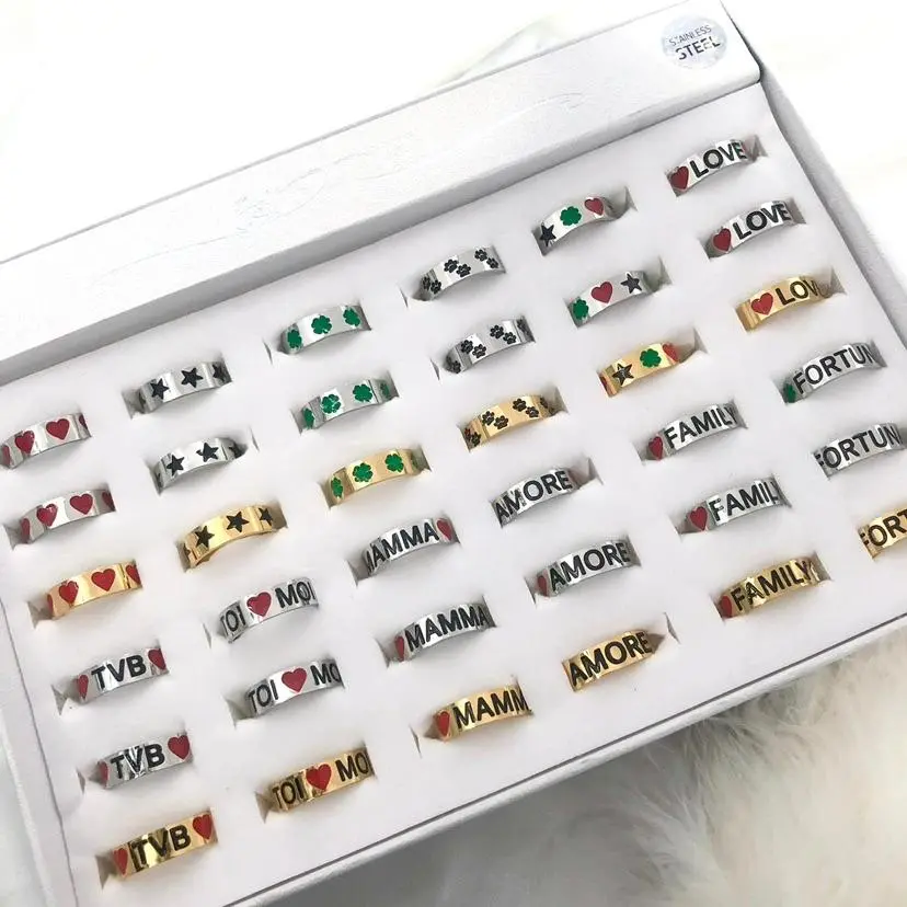 Scritte Smaltate-36Pz Anelli in Acciaio Regolabili - AAR413-736