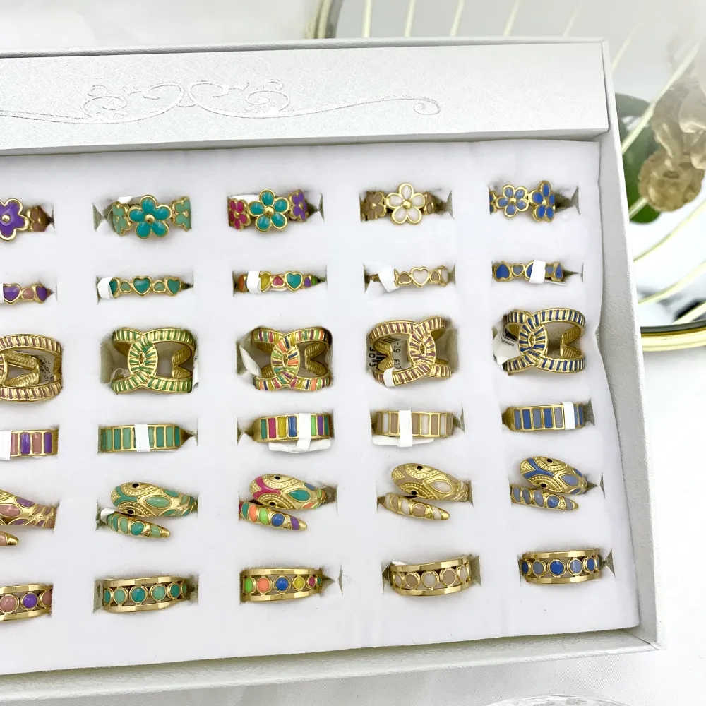 Mix Modelli Smaltati-36Pz Anelli Regolabili in Acciaio - AAR-732-19