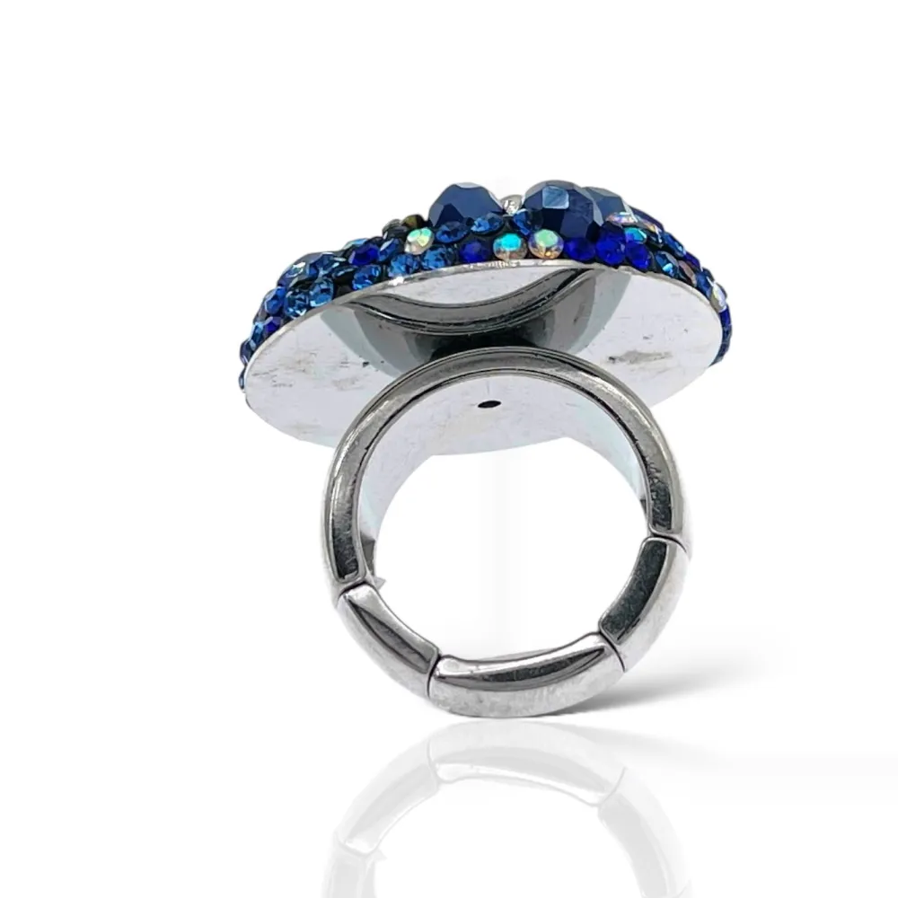 Tondo con Pietrine -Anello Regolabile in Acciaio - AAR-732-341