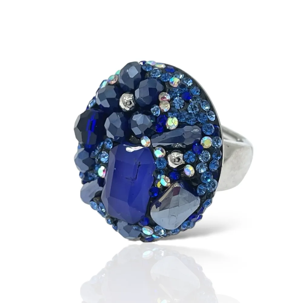 Tondo con Pietrine -Anello Regolabile in Acciaio - AAR-732-341