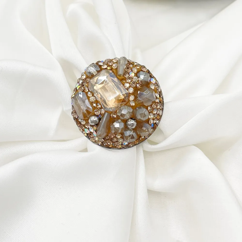 Tondo con Pietrine -Anello Regolabile in Acciaio - AAR-732-341