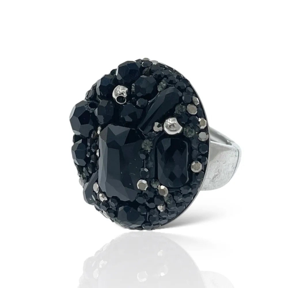 Tondo con Pietrine -Anello Regolabile in Acciaio - AAR-732-341