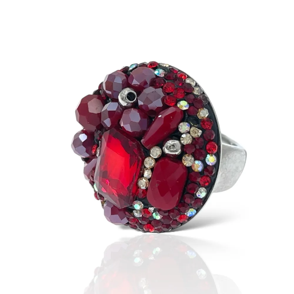 Tondo con Pietrine -Anello Regolabile in Acciaio - AAR-732-341