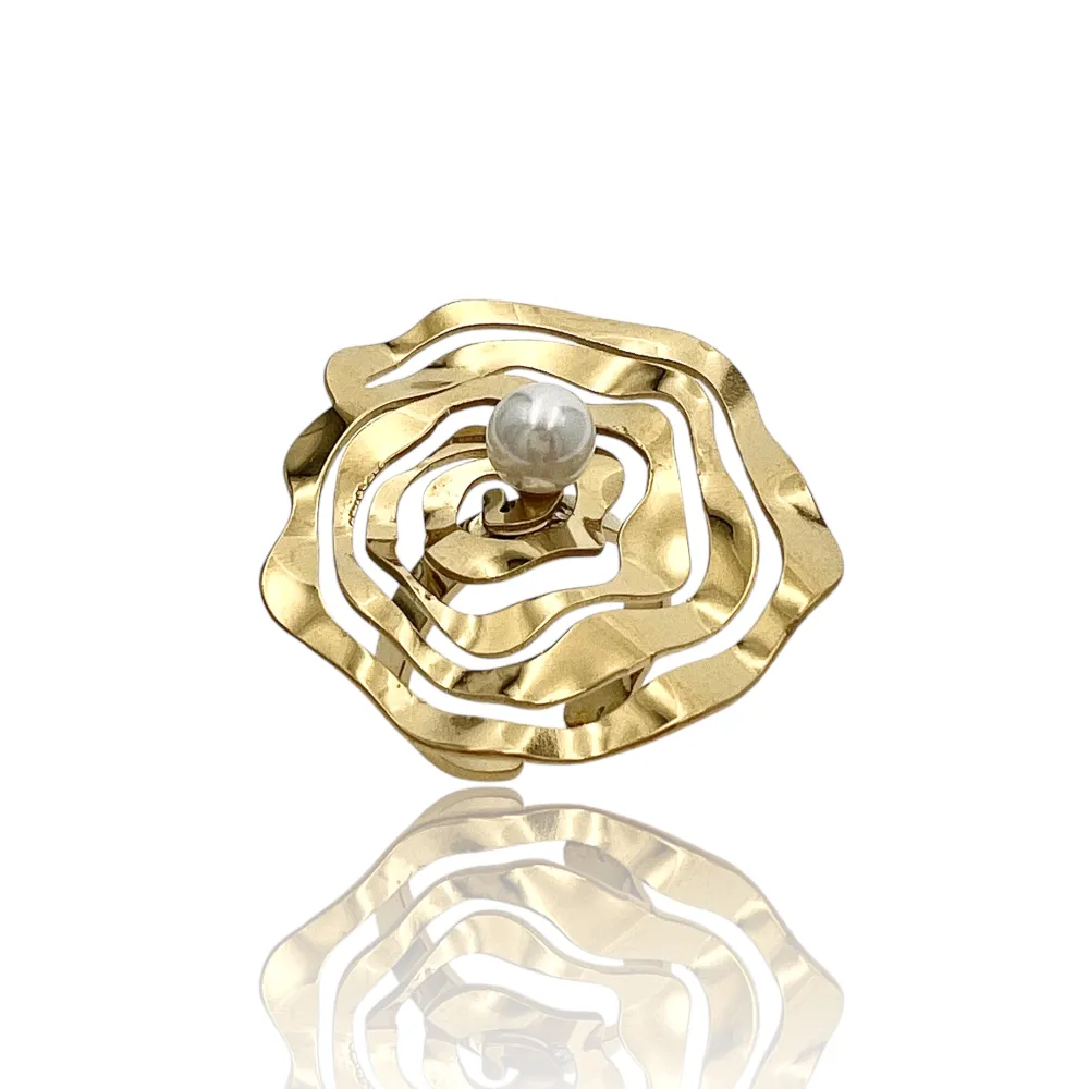 Fiore Grande con Perla-Anello Regolabile in Acciaio - AAR-759-06
