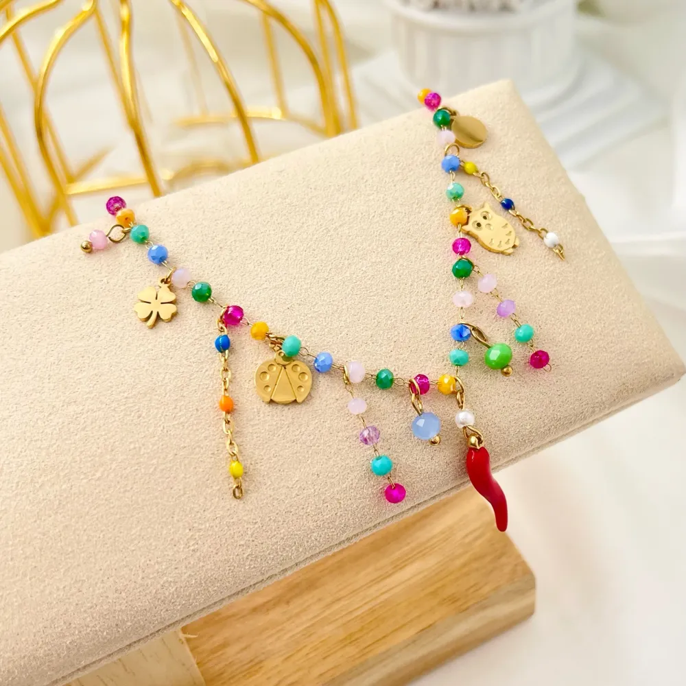 Cornino con Pendenti-Bracciale in Acciaio com Chiusura - BAC-103-AA1181B