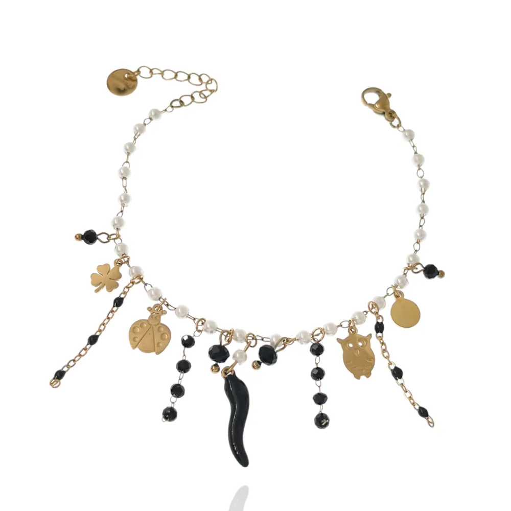 Cornino con Pendenti-Bracciale in Acciaio com Chiusura - BAC-103-AA1181B