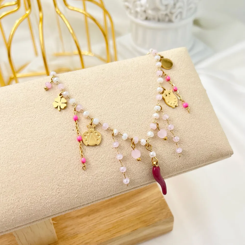 Cornino con Pendenti-Bracciale in Acciaio com Chiusura - BAC-103-AA1181B