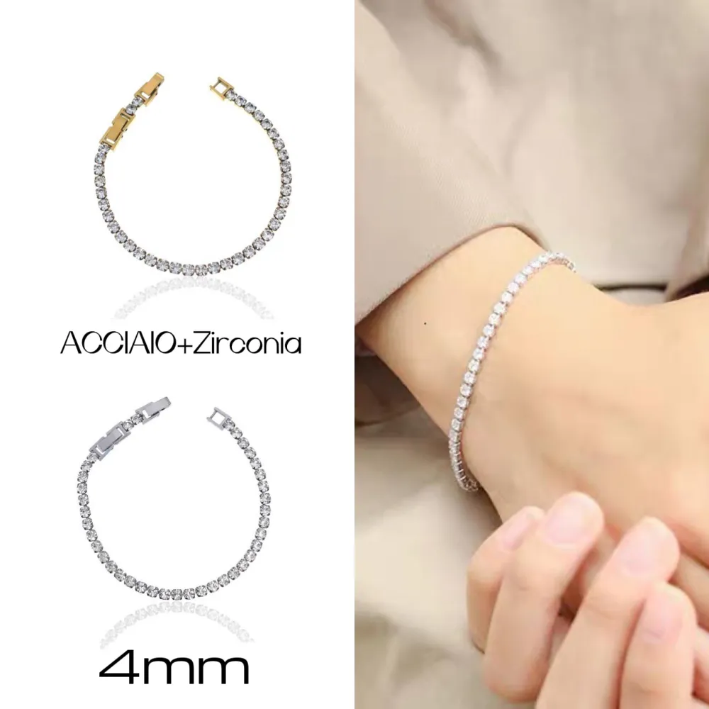 Tenni Acciaio Zirconia 4mm-Bracciale in Acciaio con Chiusura - BAC-103-AA18B-4mm Tennis Acciaio+Zirconia