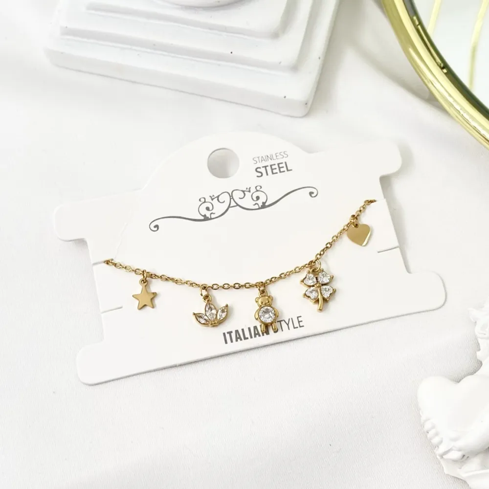 Orsetto Quadrifoglio -Bracciale in Acciaio con Chiusura - BAC-103-AA2781B