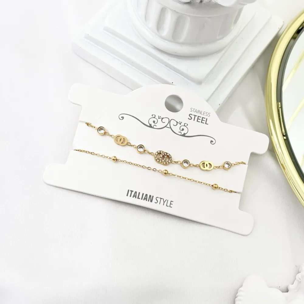 Doppio Cerchio--Bracciale in Acciaio con Chiusura - BAC-103-AA3465B