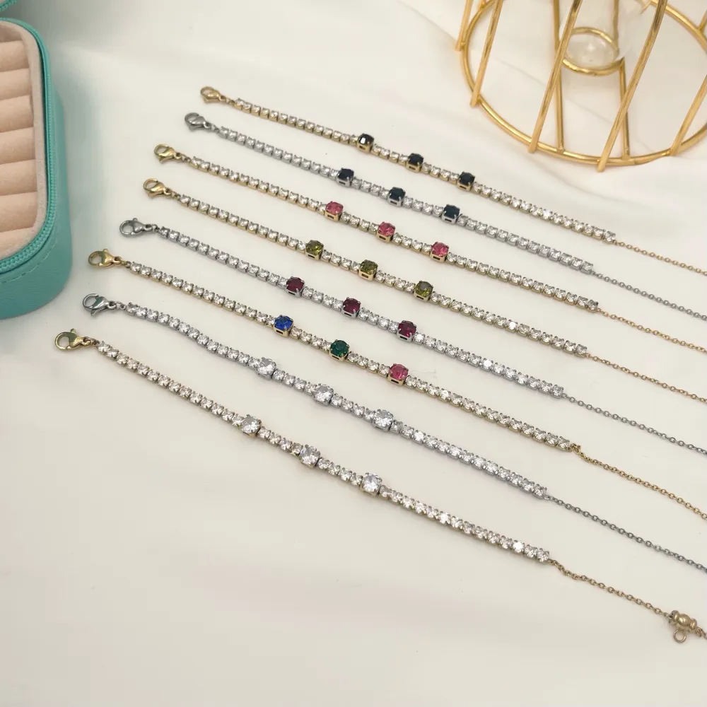 Tennis con Punto Luce-12pz Bracciali in Acciaio - BAC-103-AA702B