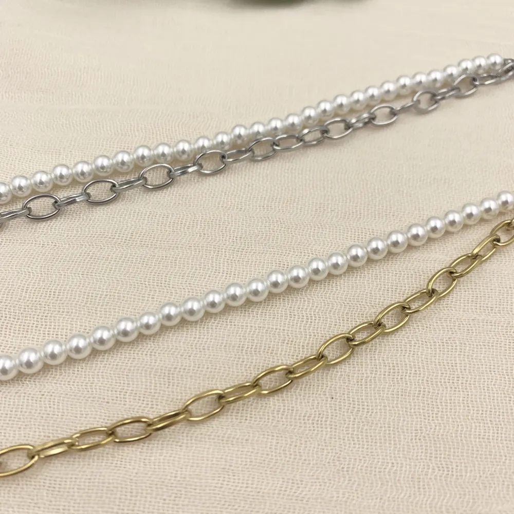 Perla e Catena-Bracciale in Acciaio con Chiusura - BAC-413-2058