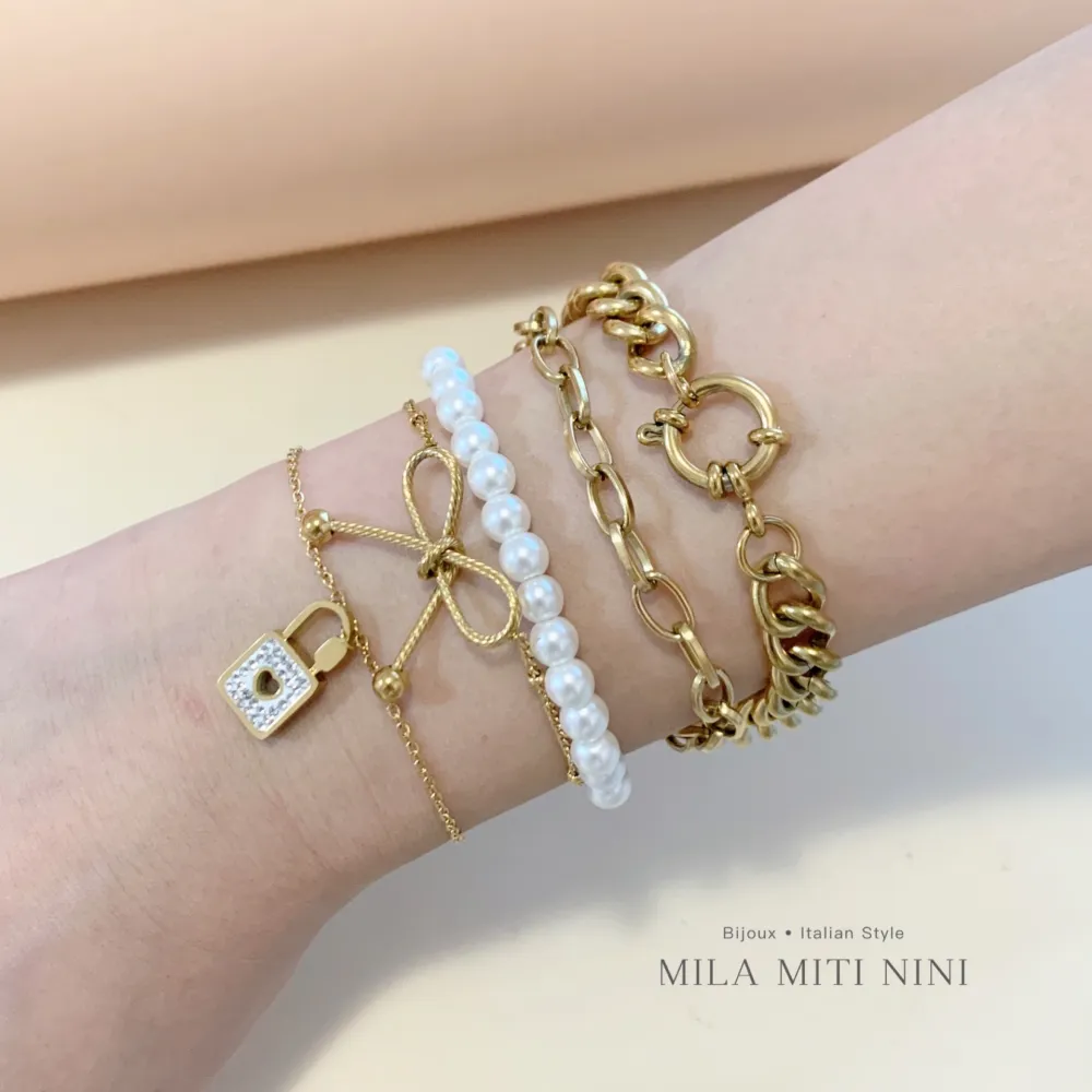 Perla e Catena-Bracciale in Acciaio con Chiusura - BAC-413-2058