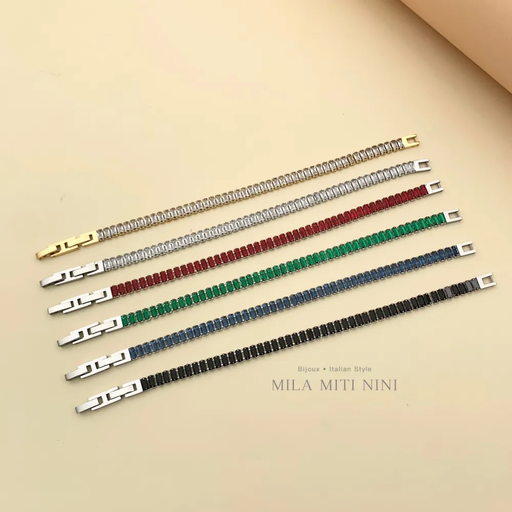 Tennis Rettangolare-Bracciale in Acciaio con Chiusura - BAC-600-B144A