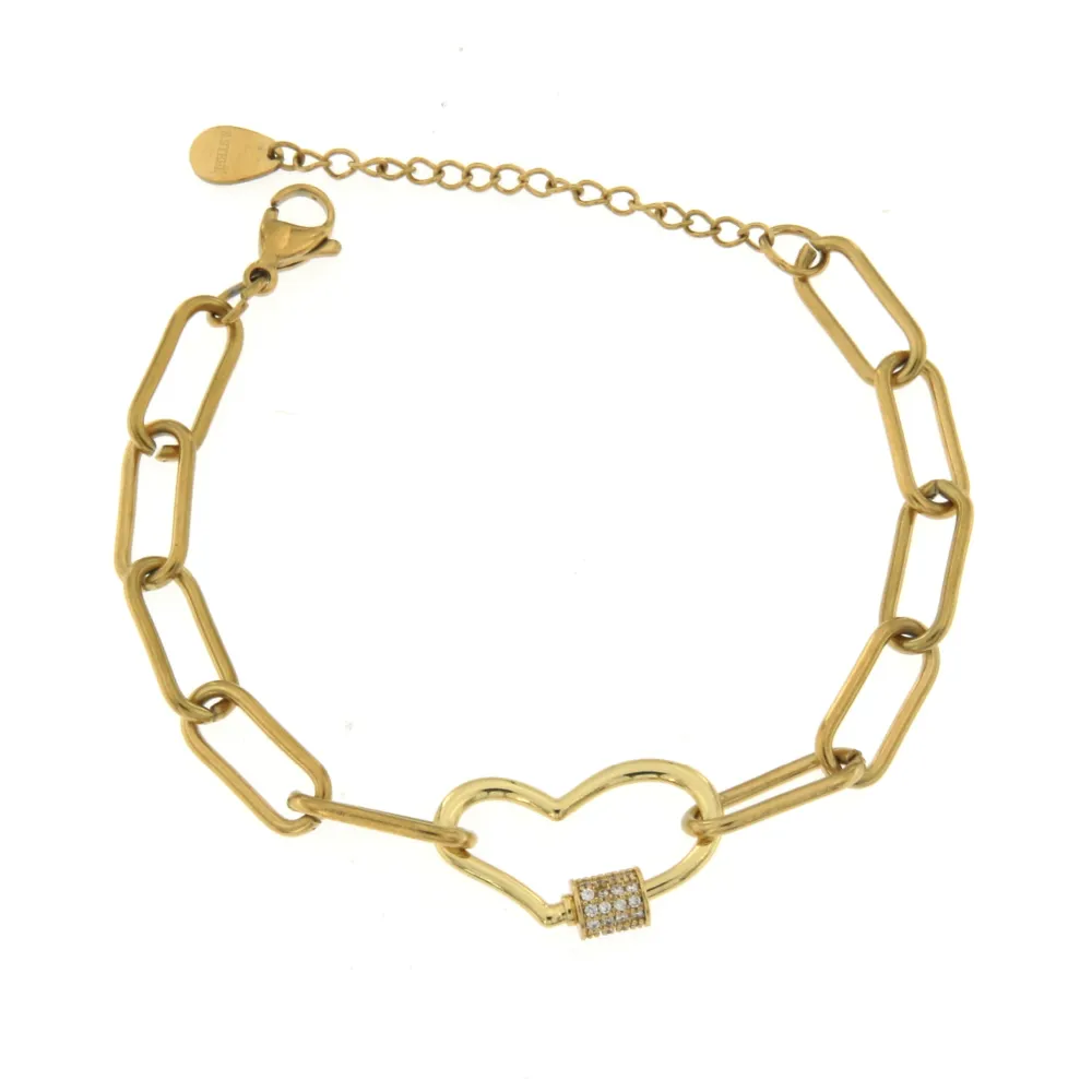 BAC7064-Cuore Zirconia-Bracciale in Acciaio - BAC7064-Cuore Zirconia-Bracciale in Acciaio