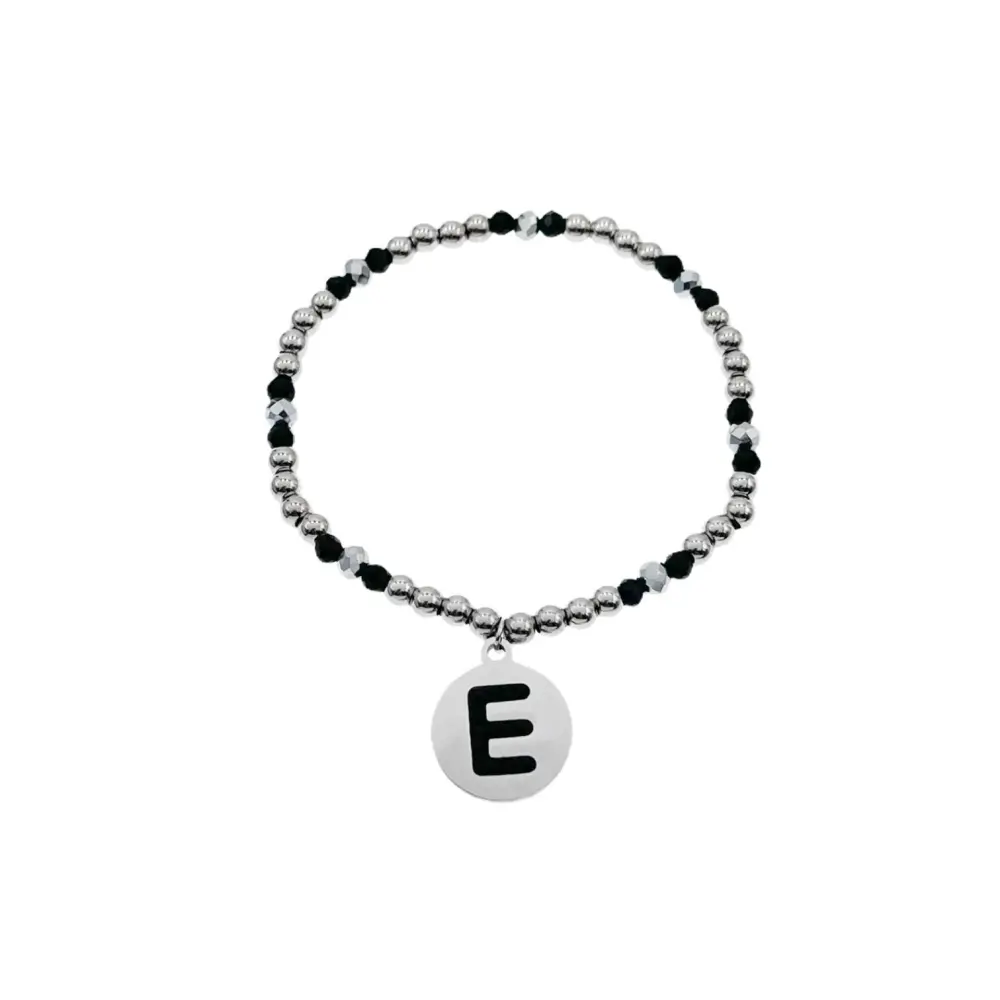 BAE2909-Iniziale con Strass - Bracciale Elastico in Acciaio - BAE2909-Iniziale con Strass - Bracciale Elastico in Acciaio