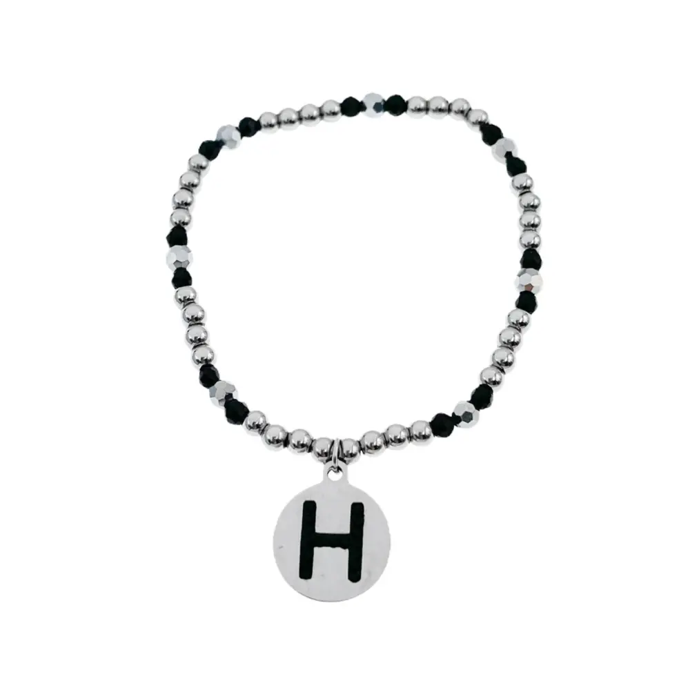 BAE2909-Iniziale con Strass - Bracciale Elastico in Acciaio - BAE2909-Iniziale con Strass - Bracciale Elastico in Acciaio
