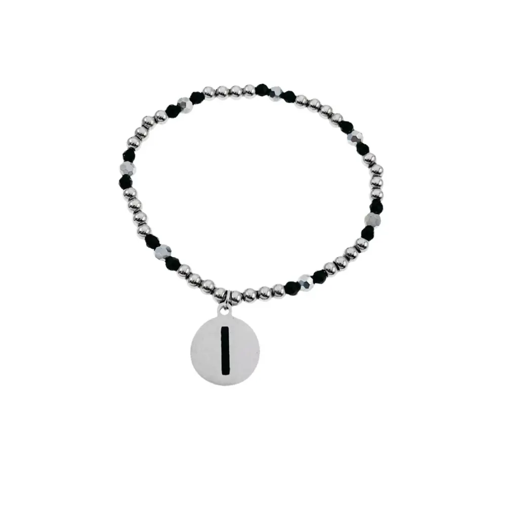 BAE2909-Iniziale con Strass - Bracciale Elastico in Acciaio - BAE2909-Iniziale con Strass - Bracciale Elastico in Acciaio