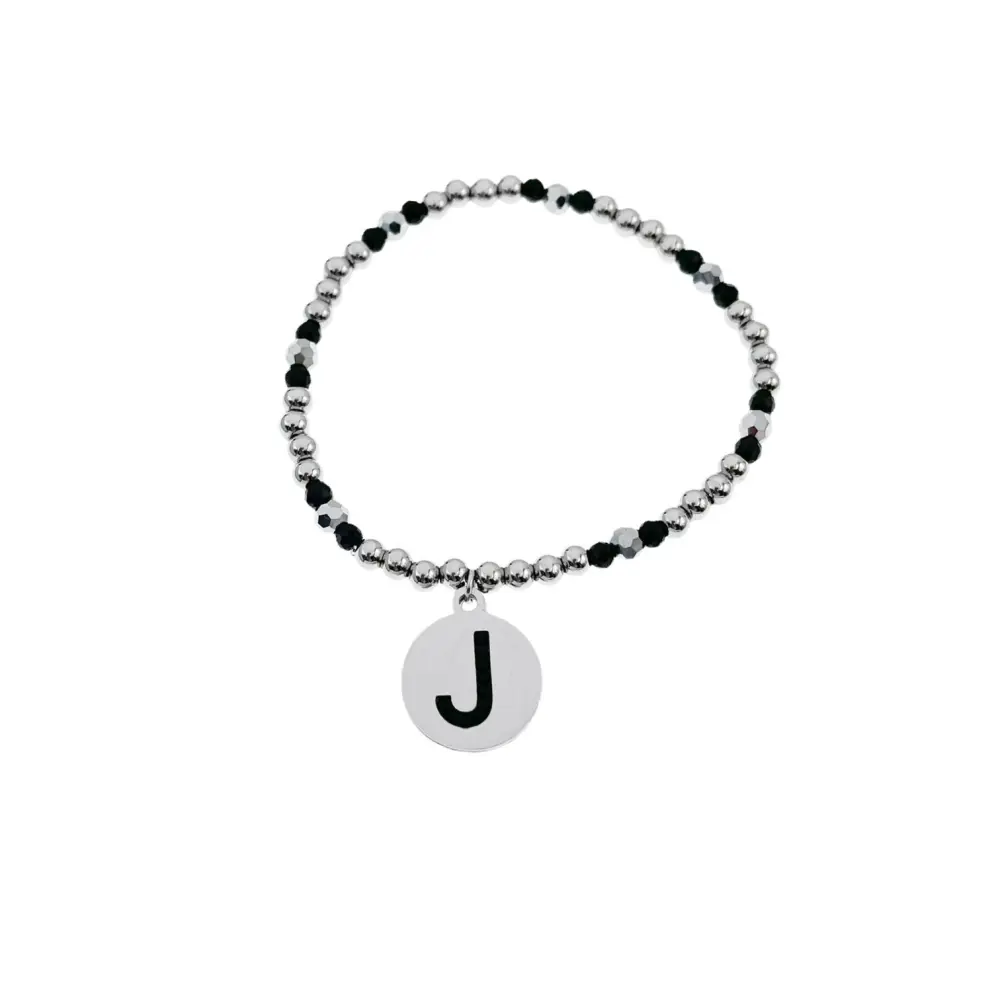 BAE2909-Iniziale con Strass - Bracciale Elastico in Acciaio - BAE2909-Iniziale con Strass - Bracciale Elastico in Acciaio